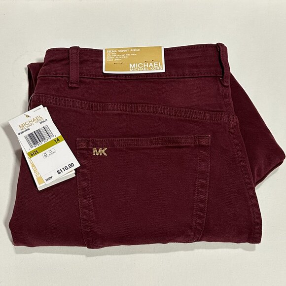 NWT Michael Kors Women Jeans Selma Hi Rise sz 14 Merlot Skinny Ankle $110 New